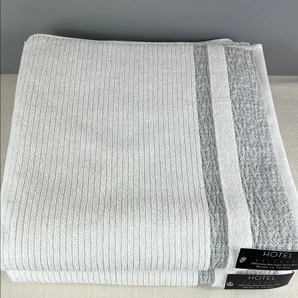 Hotel Balfour Bathroom Towel Set 4 Piece White Tan 100% Cotton 2 Bath 2 Hand NEW